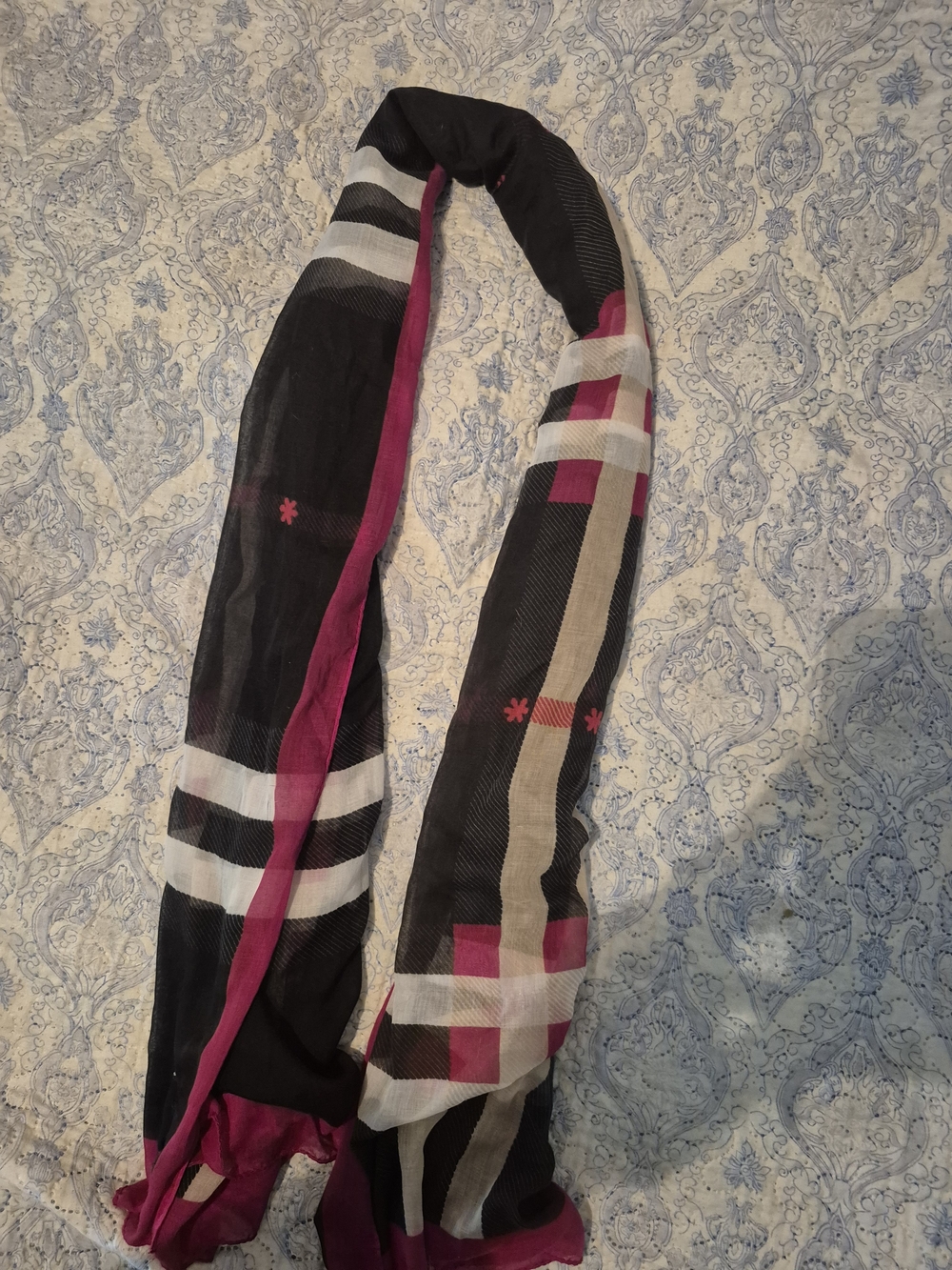 Daisy Black and Magenta Plaid Lightweight Scarf